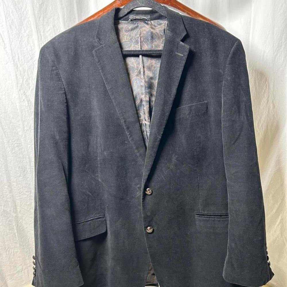 Ralph Lauren Corduroy Blazer Mens‎ 48R Black Sport Coat Jacket Paisley Lined